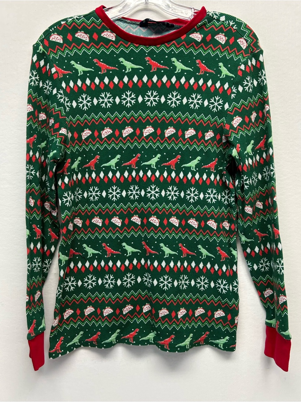 Men's Green Holiday Dinosaur Sweater - Festive Knit Pullover